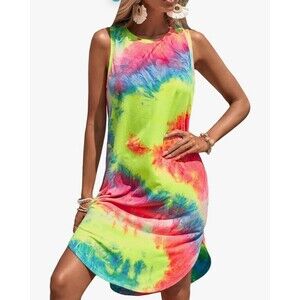 NEW Women's Tie Dye Sleeveless Split Midi Tank Dress